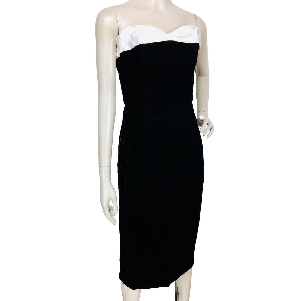 Vintage Roberta California Strapless Velvet Satin Volump Bombshell Wiggle Dress